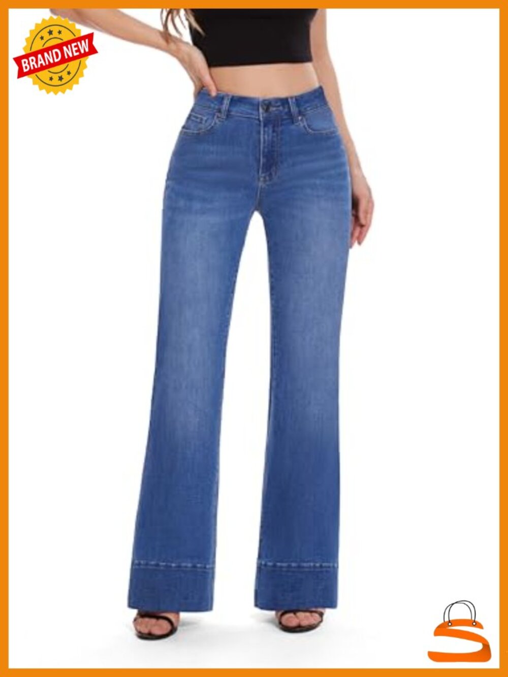 High Waist Flare Bell Bottom Wide Leg Stretch Denim Jeans